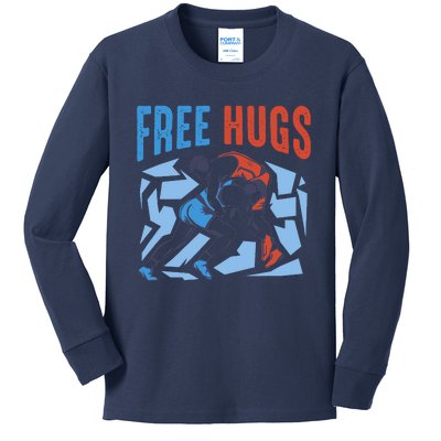 Free Hugs Funny Wrestling Gifts For Wrestlers Boy Kids Long Sleeve Shirt