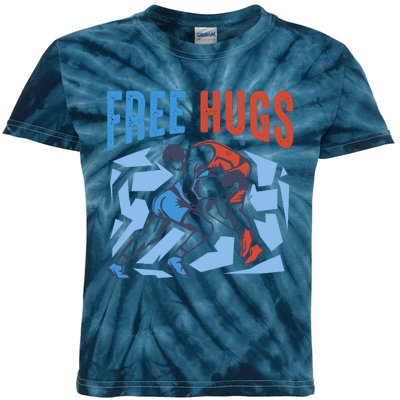 Free Hugs Funny Wrestling Gifts For Wrestlers Boy Kids Tie-Dye T-Shirt