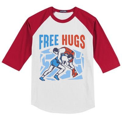 Free Hugs Funny Wrestling Gifts For Wrestlers Boy Kids Colorblock Raglan Jersey