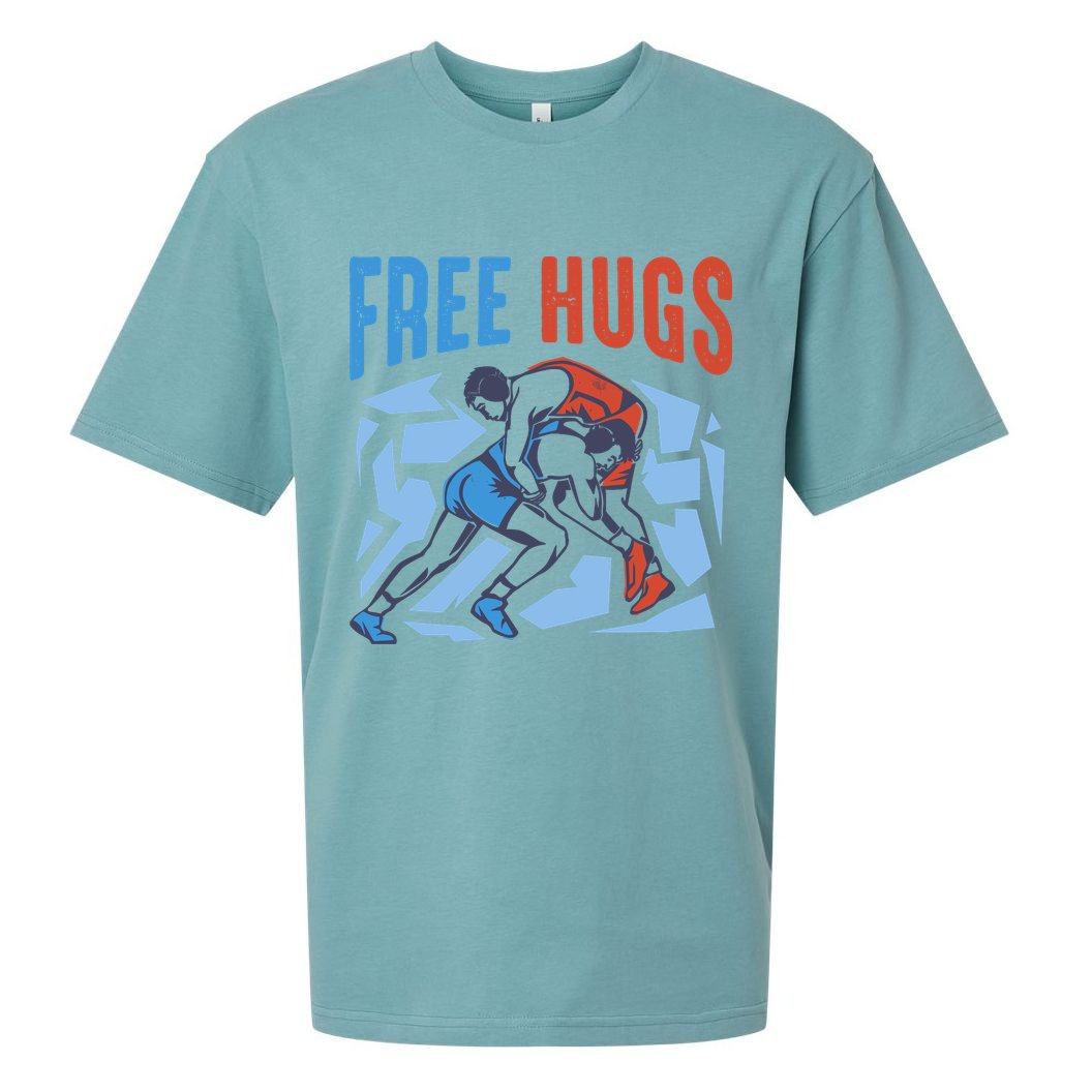 Free Hugs Funny Wrestling Gifts For Wrestlers Boy Sueded Cloud Jersey T-Shirt