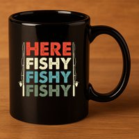 Fish Hunting Fishing Fishrod Fisherman 11oz C Handle Ceramic Mug