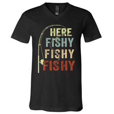 Fishingshirt Herefishy Funny V-Neck T-Shirt