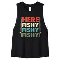 Fish Hunting Fishing Fishrod Fisherman Women's Racerback Cropped Tank