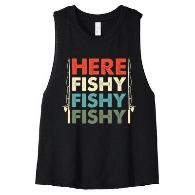 Fish Hunting Fishing Fishrod Fisherman Women's Racerback Cropped Tank