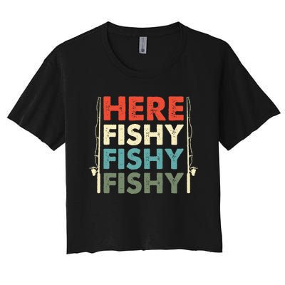 Fish Hunting Fishing Fishrod Fisherman Women's Crop Top Tee