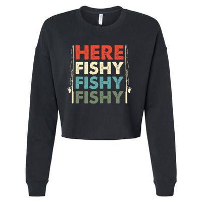 Fish Hunting Fishing Fishrod Fisherman Cropped Pullover Crew