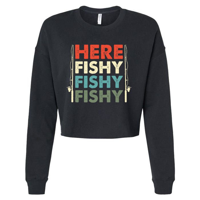 Fish Hunting Fishing Fishrod Fisherman Cropped Pullover Crew