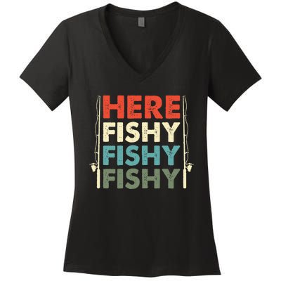 Fish Hunting Fishing Fishrod Fisherman Women's V-Neck T-Shirt