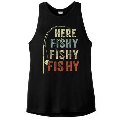 Fishing Here Fishy Funny Ladies PosiCharge Tri-Blend Wicking Tank