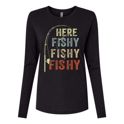 Fishing Here Fishy Funny Womens Cotton Relaxed Long Sleeve T-Shirt