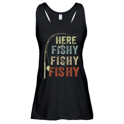 Fishing Here Fishy Funny Ladies Essential Flowy Tank