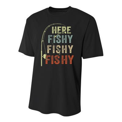 Fishing Here Fishy Funny Youth Performance Sprint T-Shirt