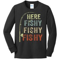 Fishing Here Fishy Funny Kids Long Sleeve Shirt