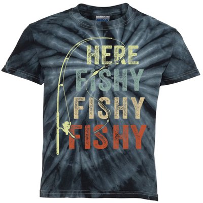 Fishing Here Fishy Funny Kids Tie-Dye T-Shirt