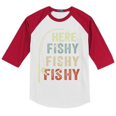 Fishing Here Fishy Funny Kids Colorblock Raglan Jersey