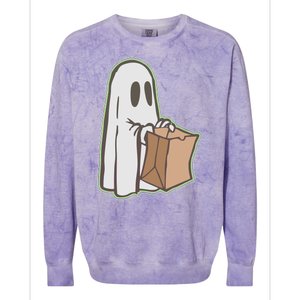 Funny Halloween Ghost with Candy Bag Colorblast Crewneck Sweatshirt