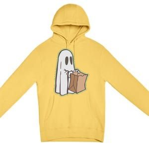 Funny Halloween Ghost with Candy Bag Premium Pullover Hoodie