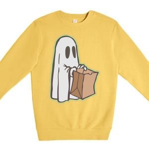 Funny Halloween Ghost with Candy Bag Premium Crewneck Sweatshirt