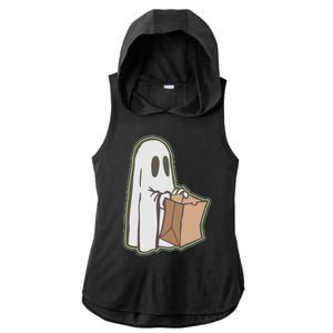 Funny Halloween Ghost with Candy Bag Ladies PosiCharge Tri-Blend Wicking Draft Hoodie Tank