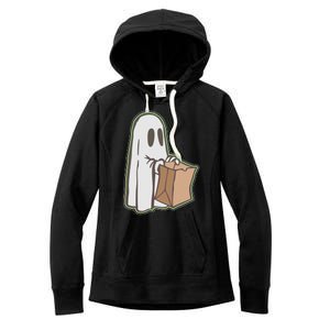 Funny Halloween Ghost with Candy Bag Women's Fleece Hoodie