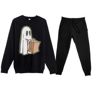 Funny Halloween Ghost with Candy Bag Premium Crewneck Sweatsuit Set