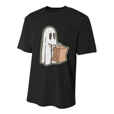 Funny Halloween Ghost with Candy Bag Youth Performance Sprint T-Shirt