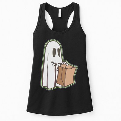 Funny Halloween Ghost with Candy Bag Womens Tank Top