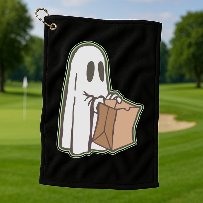 Funny Halloween Ghost with Candy Bag Golf Towel