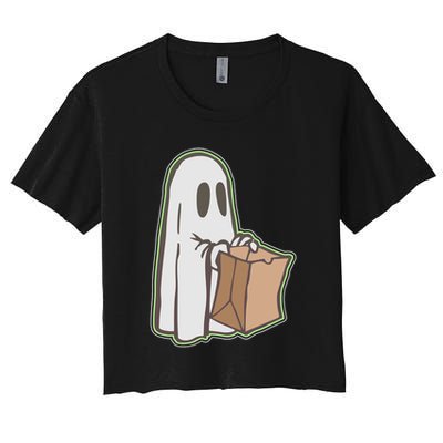 Funny Halloween Ghost with Candy Bag Crop Top