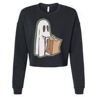 Funny Halloween Ghost with Candy Bag Cropped Pullover Crew