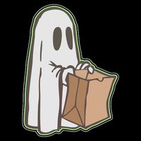 Funny Halloween Ghost with Candy Bag Cropped Pullover Crew