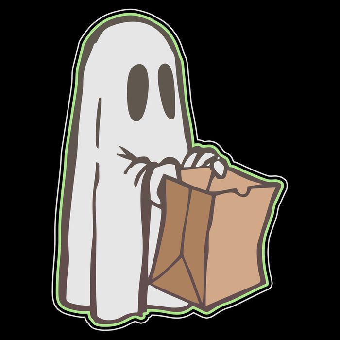 Funny Halloween Ghost with Candy Bag Cropped Pullover Crew