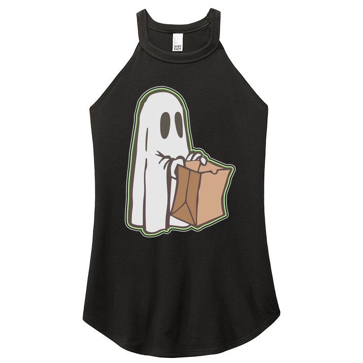Funny Halloween Ghost with Candy Bag Women's Perfect Tri Rocker Tank