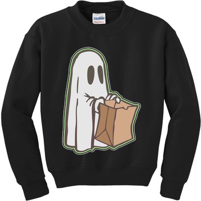Funny Halloween Ghost with Candy Bag Kids Sweatshirt