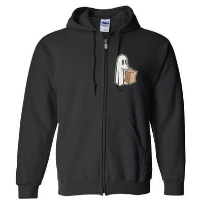 Funny Halloween Ghost with Candy Bag Full Zip Hoodie