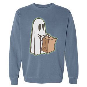 Funny Halloween Ghost with Candy Bag Garment-Dyed Sweatshirt