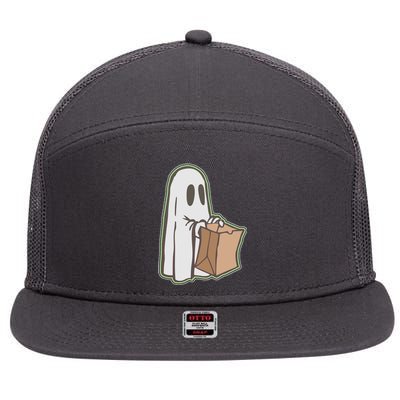 Funny Halloween Ghost with Candy Bag 7 Panel Mesh Trucker Snapback Hat