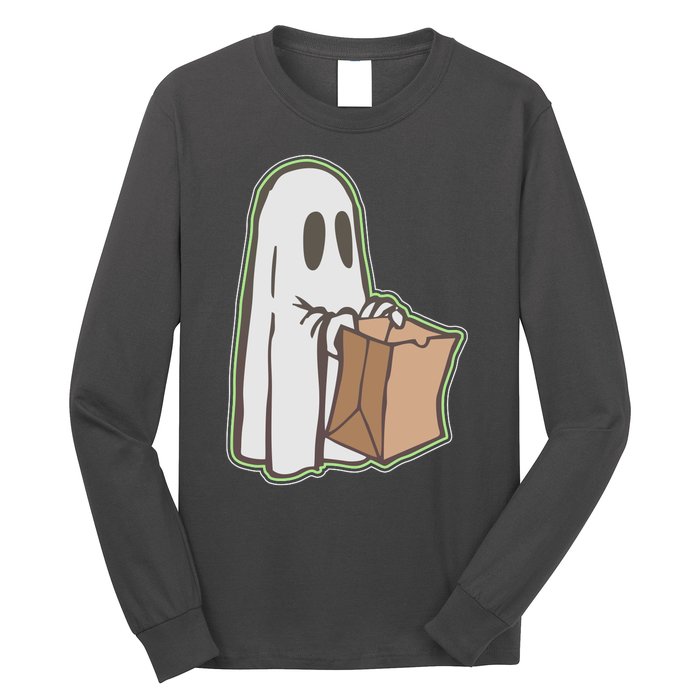 Funny Halloween Ghost with Candy Bag Long Sleeve Shirt