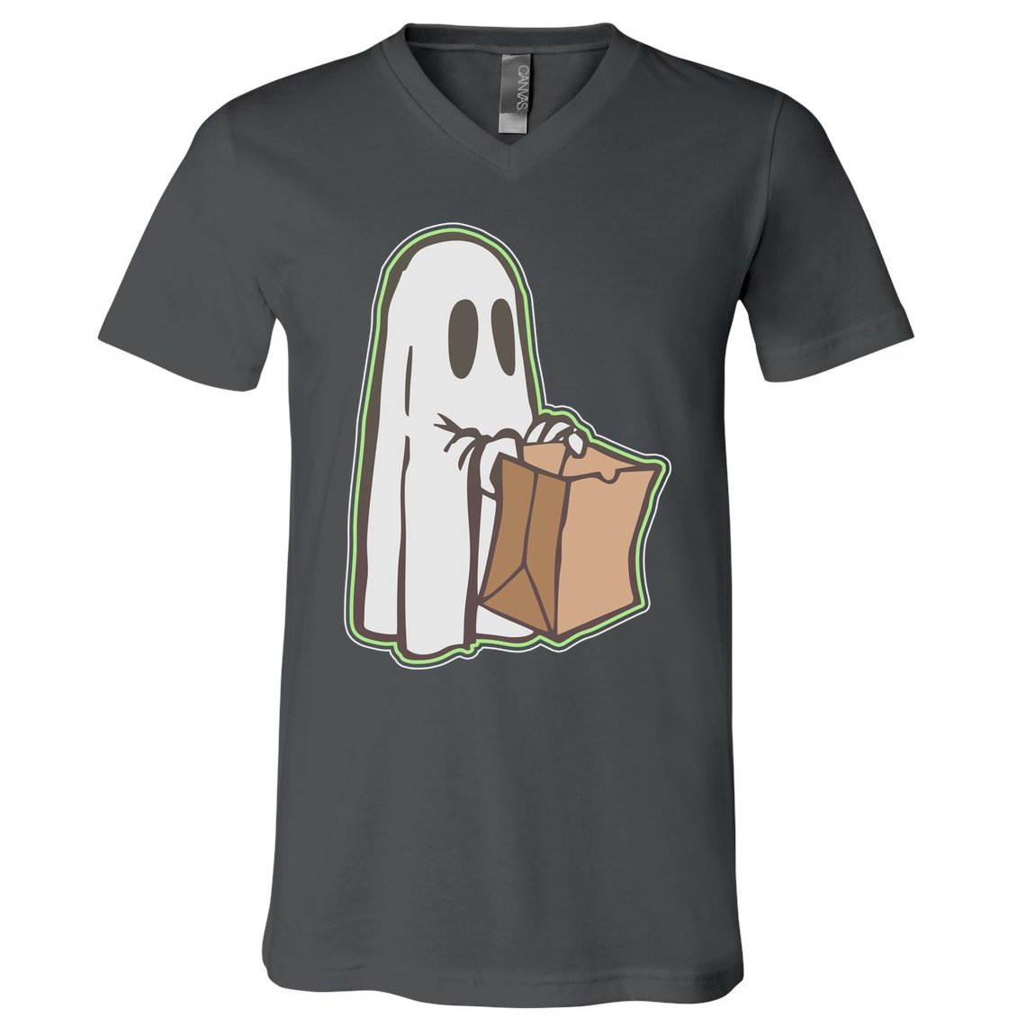 Funny Halloween Ghost with Candy Bag V-Neck T-Shirt