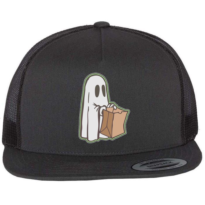 Funny Halloween Ghost with Candy Bag Flatbill Hat