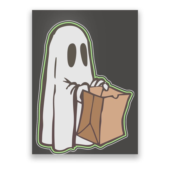 Funny Halloween Ghost with Candy Bag Poster