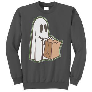 Funny Halloween Ghost with Candy Bag Tall Sweatshirt