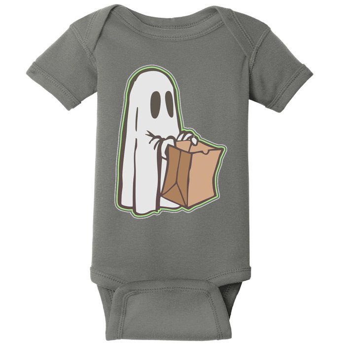 Funny Halloween Ghost with Candy Bag Baby Bodysuit