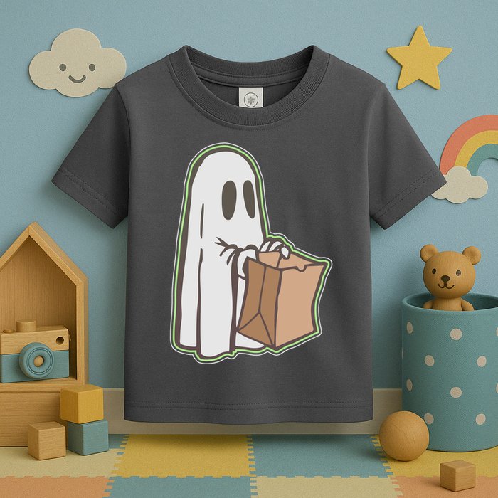 Funny Halloween Ghost with Candy Bag Toddler T-Shirt
