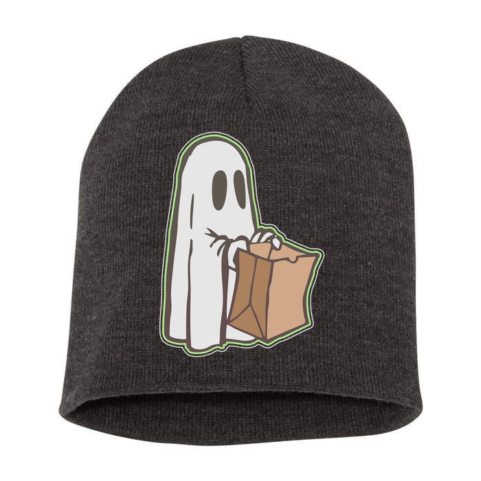 Funny Halloween Ghost with Candy Bag Short Acrylic Beanie