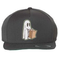 Funny Halloween Ghost with Candy Bag Wool Snapback Cap