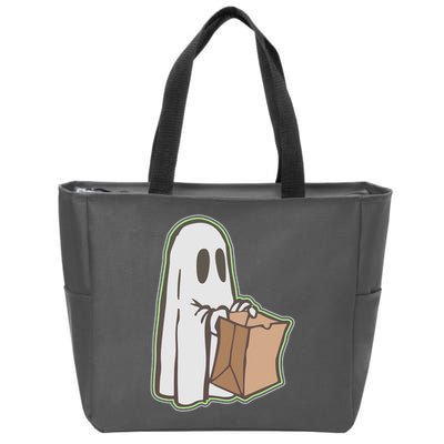 Funny Halloween Ghost with Candy Bag Zip Tote Bag