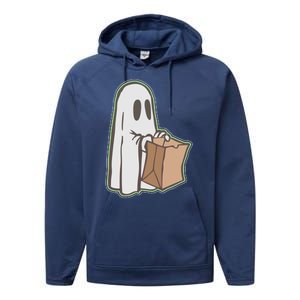 Funny Halloween Ghost with Candy Bag Performance Fleece Hoodie