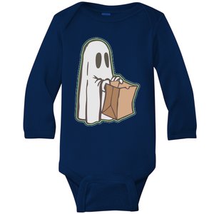 Funny Halloween Ghost with Candy Bag Baby Long Sleeve Bodysuit