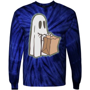 Funny Halloween Ghost with Candy Bag Tie-Dye Long Sleeve Shirt